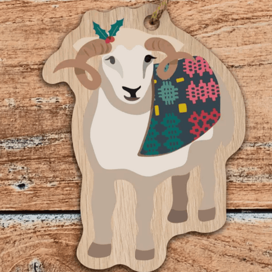 Festive Welsh ram hanging decoration