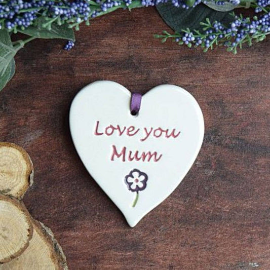 For her - Love you Mum - Handmade ceramic heart|Gifts of Wales 