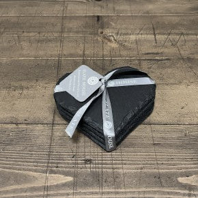Four heart shaped Welsh slate coasters|Gifts of Wales