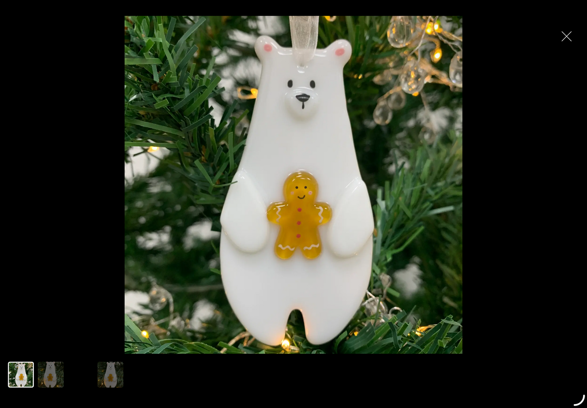 Fused glass decoration - Polar bear with gingerbread man