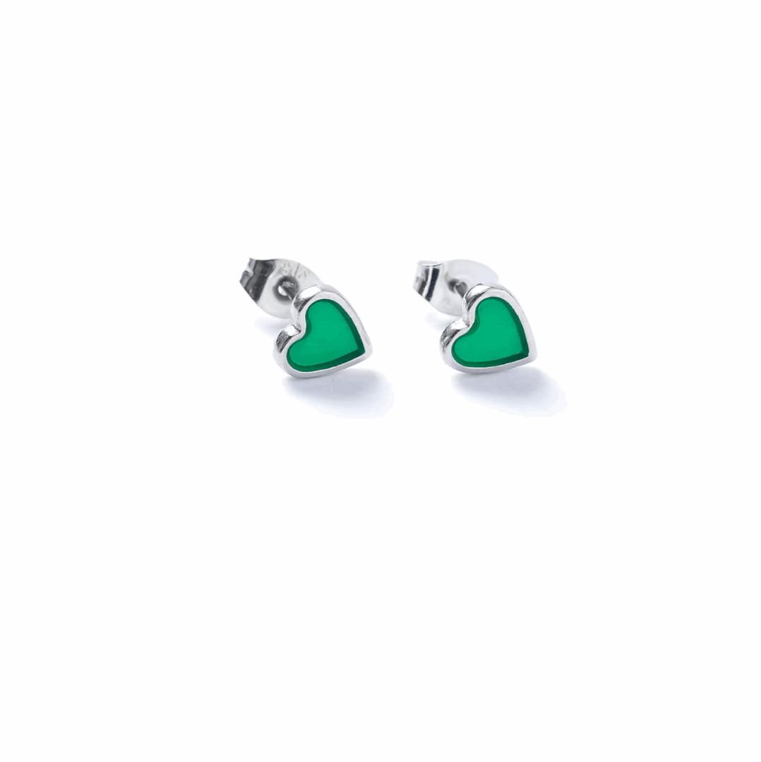 Green silver heart studs