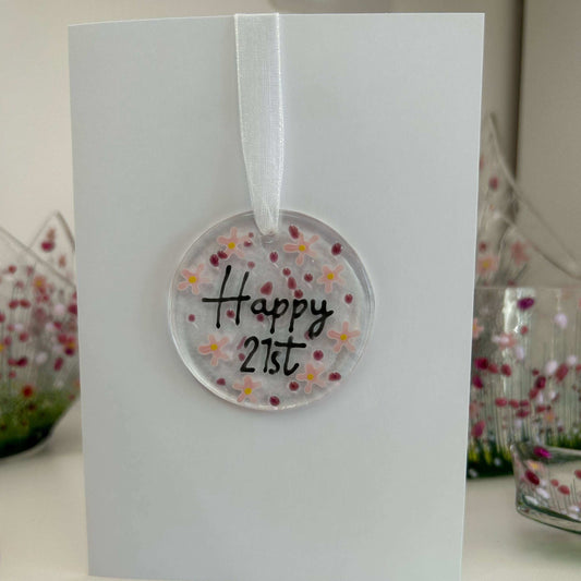 Handmade Fused Glass -  21st Birthday card|Gifts of Wales