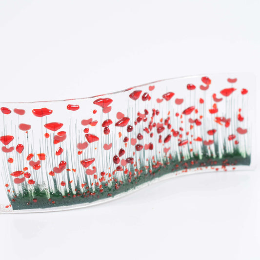 Handmade Fused Glass Art  - Large wave Poppy|Gifts of Wales