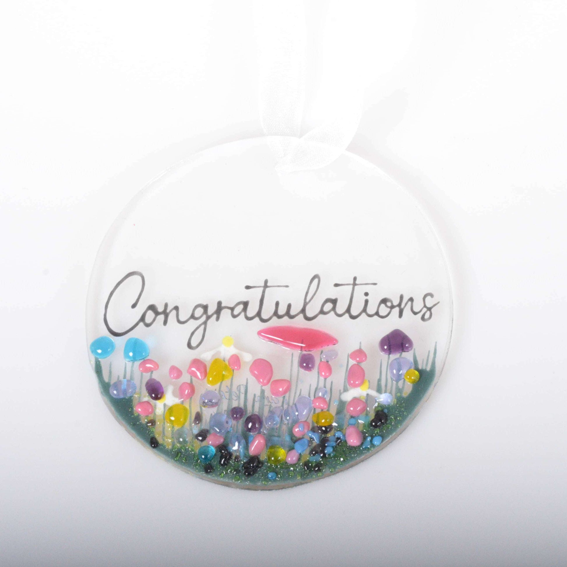 Handmade Fused Glass Hanging Decoration -'Congratulations'|Gifts of Wales 