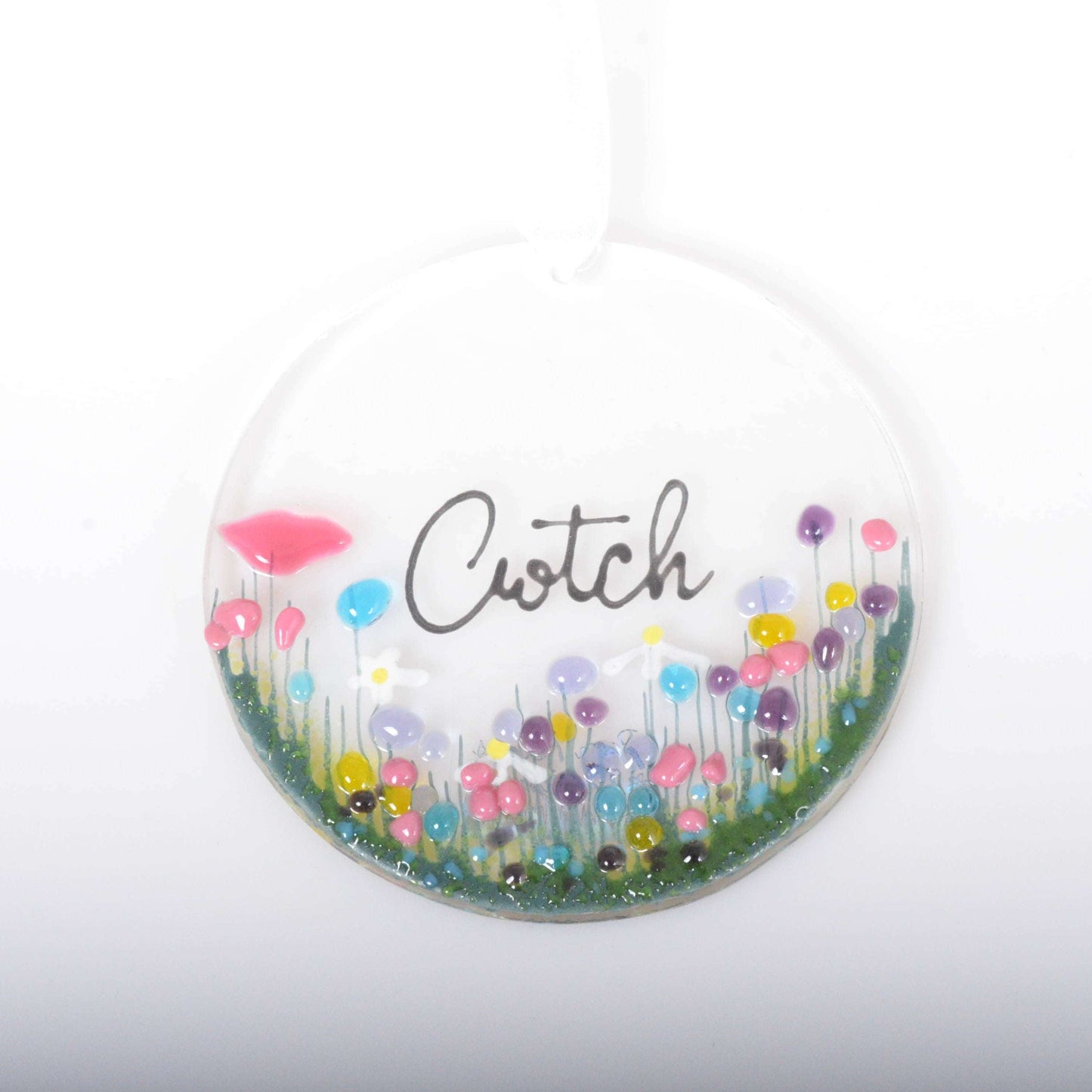 Handmade Fused Glass Hanging Welsh Decoration - Cwtch