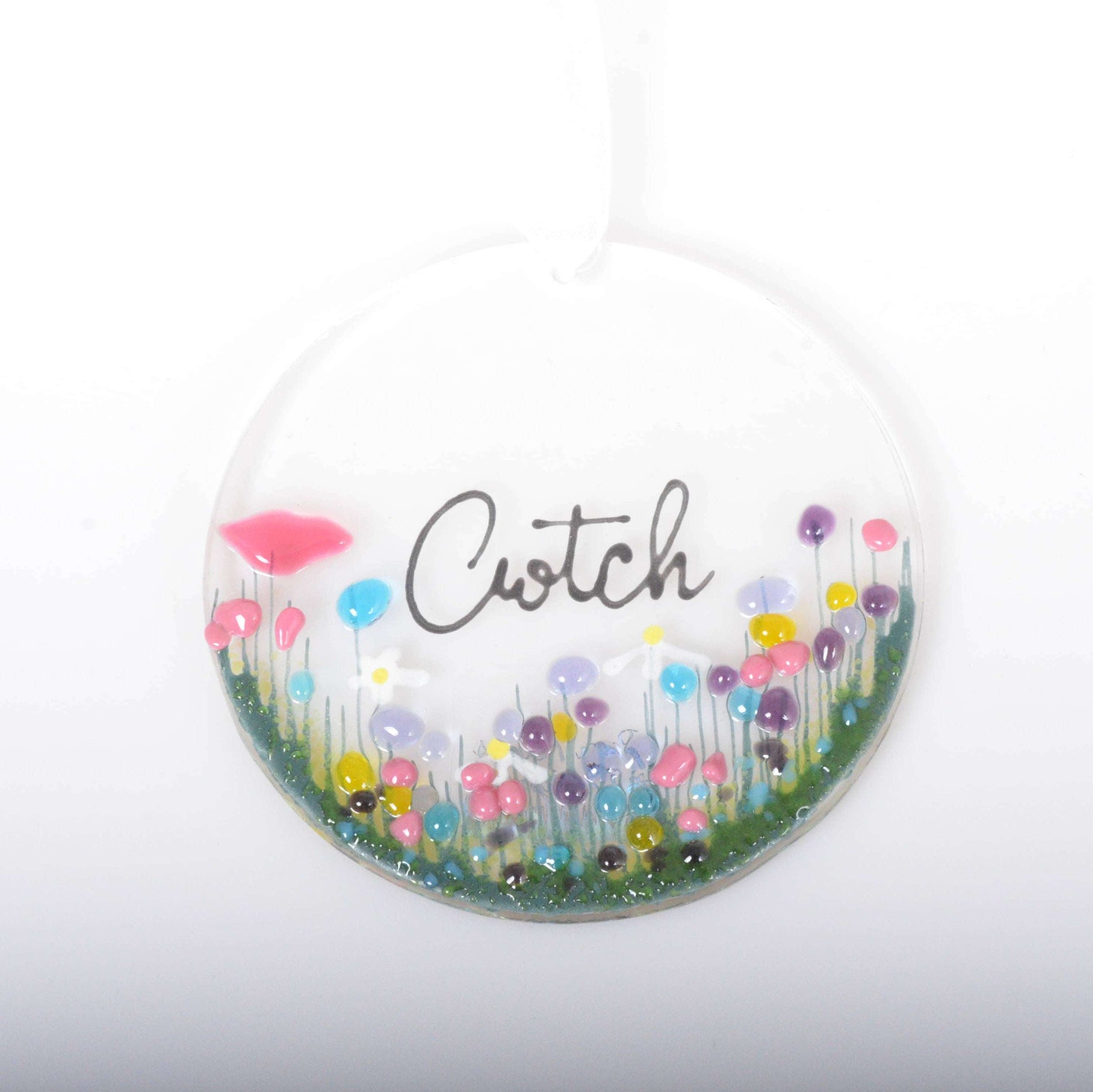 Handmade Fused Glass Hanging Welsh Decoration - Cwtch