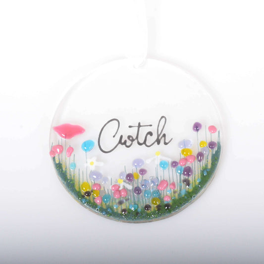 Handmade Fused Glass Hanging Welsh Decoration - Cwtch