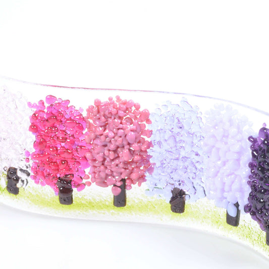 Handmade Fused Glass - Pink Purple Gradient Trees Wave - Gifts of Wales