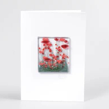 Handmade Fused Glass Greeting Card -  Poppy Card|Gifts of Wales