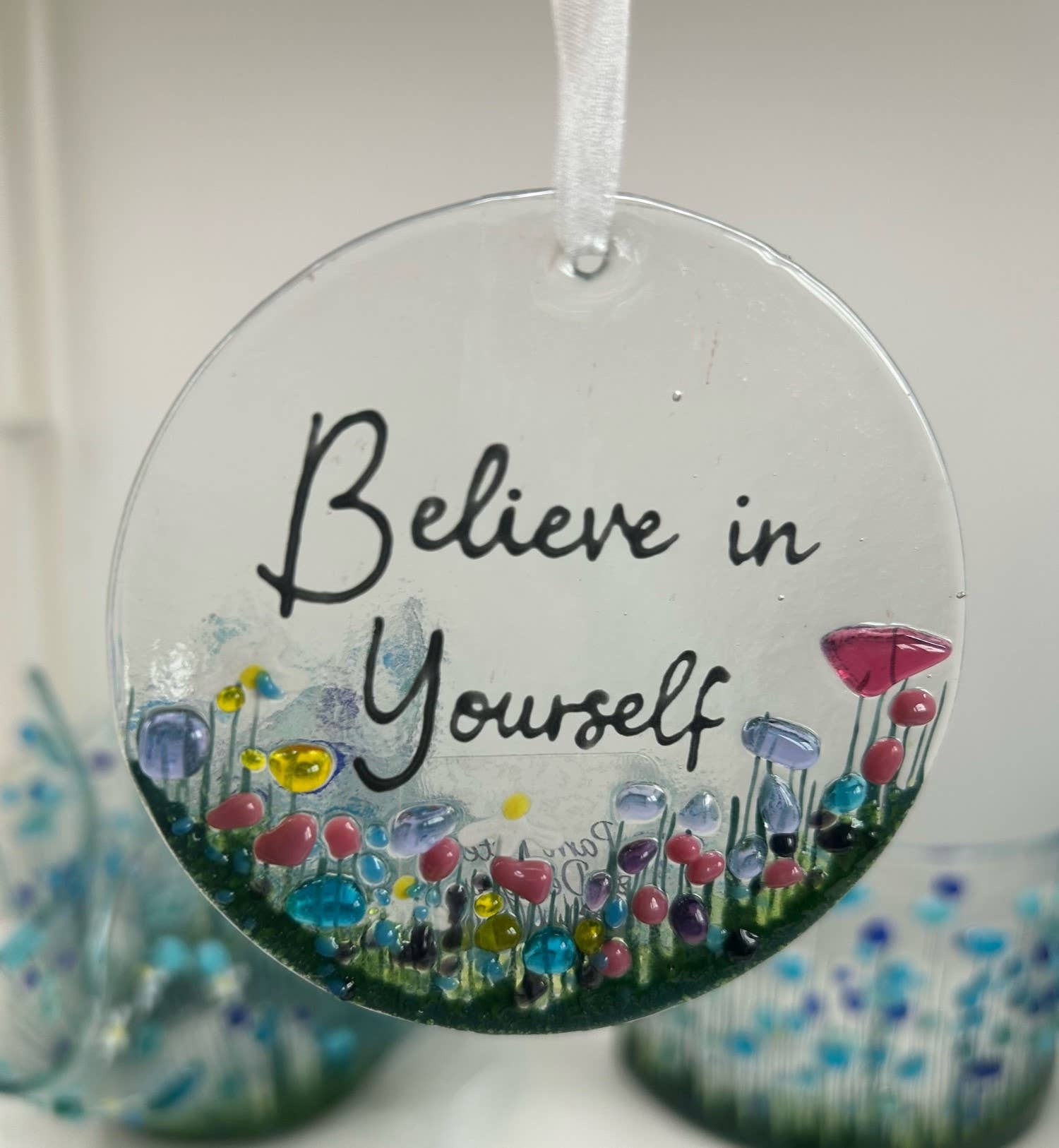 Handmade Fused Glass Hanging Decoration-'Believe in Yourself’|Gifts of Wales 