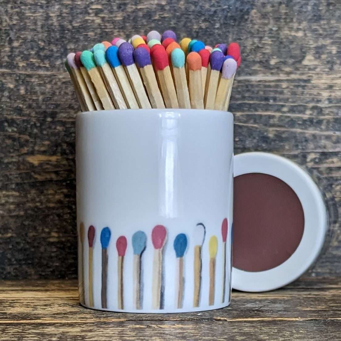 Colourful match pot