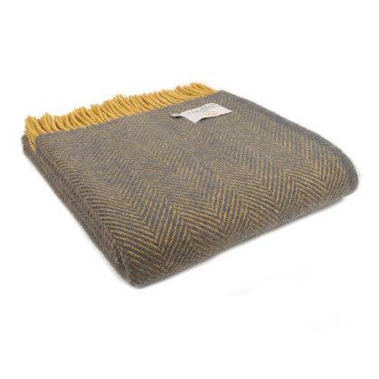 Navy and mustard herringbone throw - Gifts of Wales