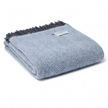 Powder blue and charcoal herringbone throw - Gifts of Wales