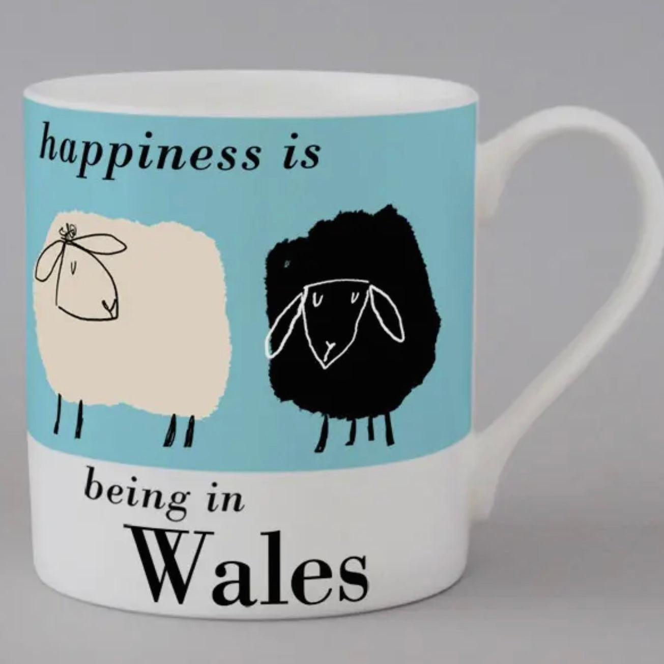 Blue sheep mug - Happiness is being in Wales