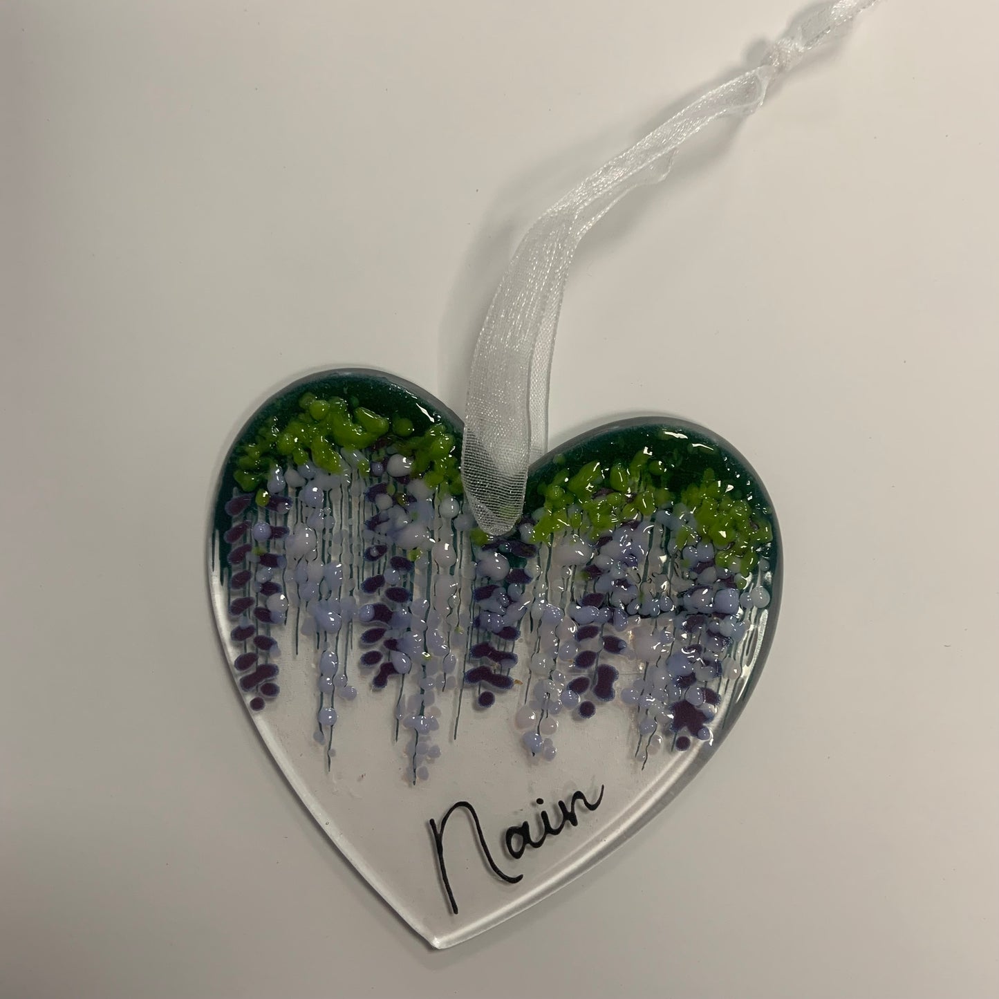 Fused glass wisteria heart - Nain