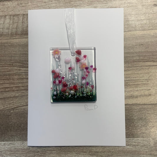 Blooming fused glass card