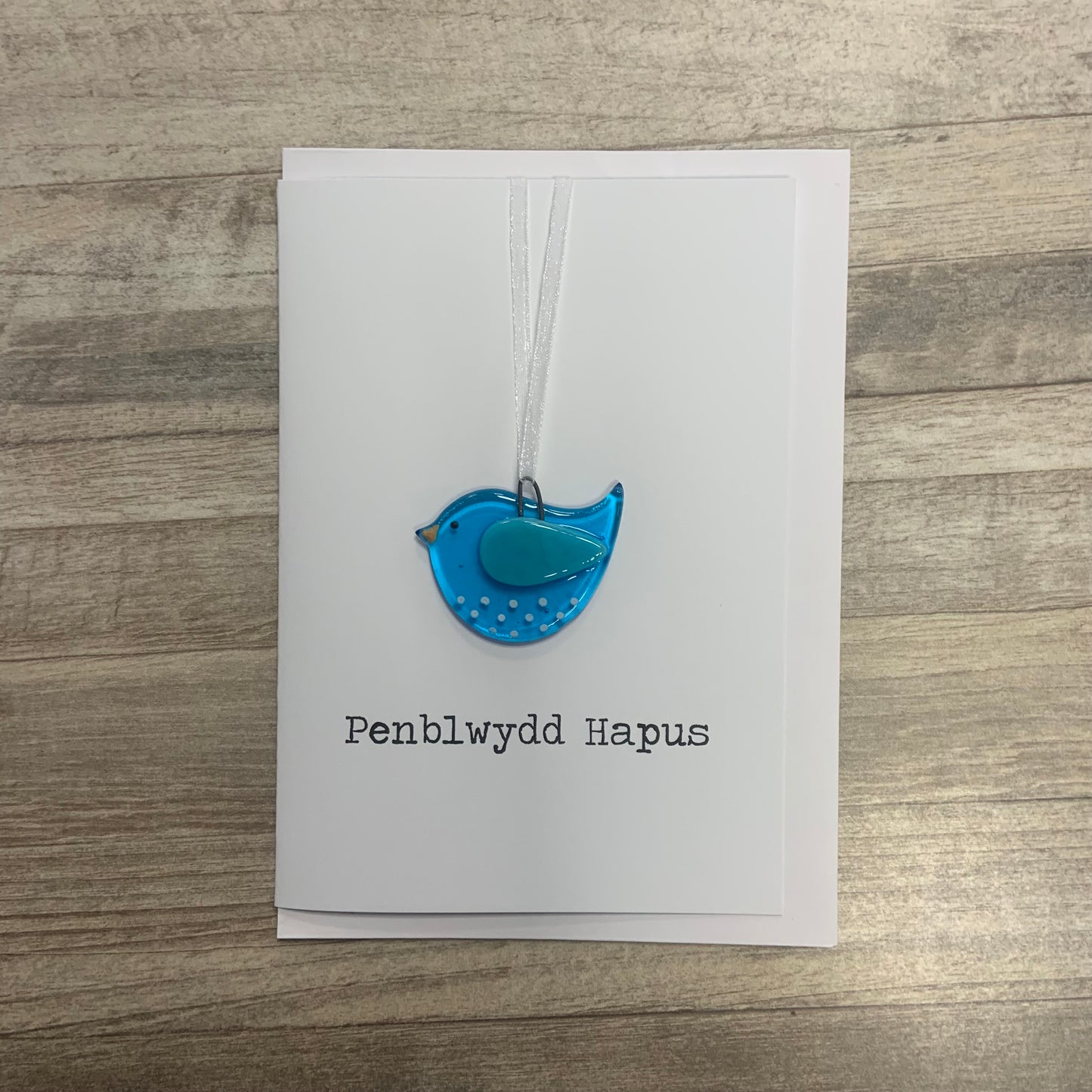 Penblwydd hapus - Glass bird card