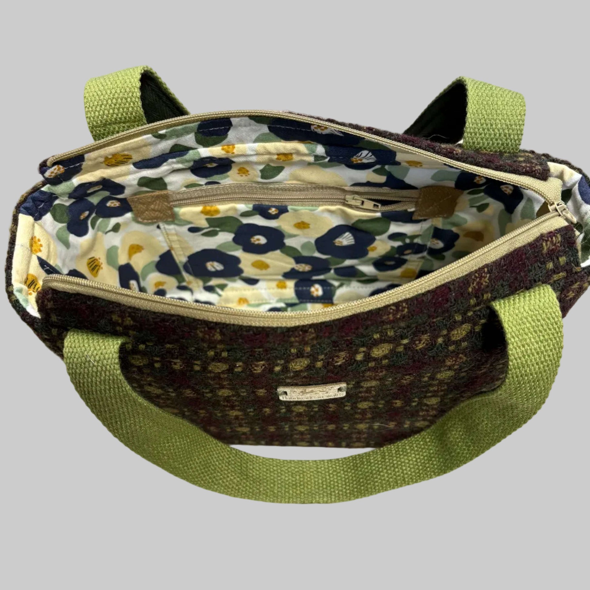 Internal image brown Welsh tapestry Dyfi zip top bag