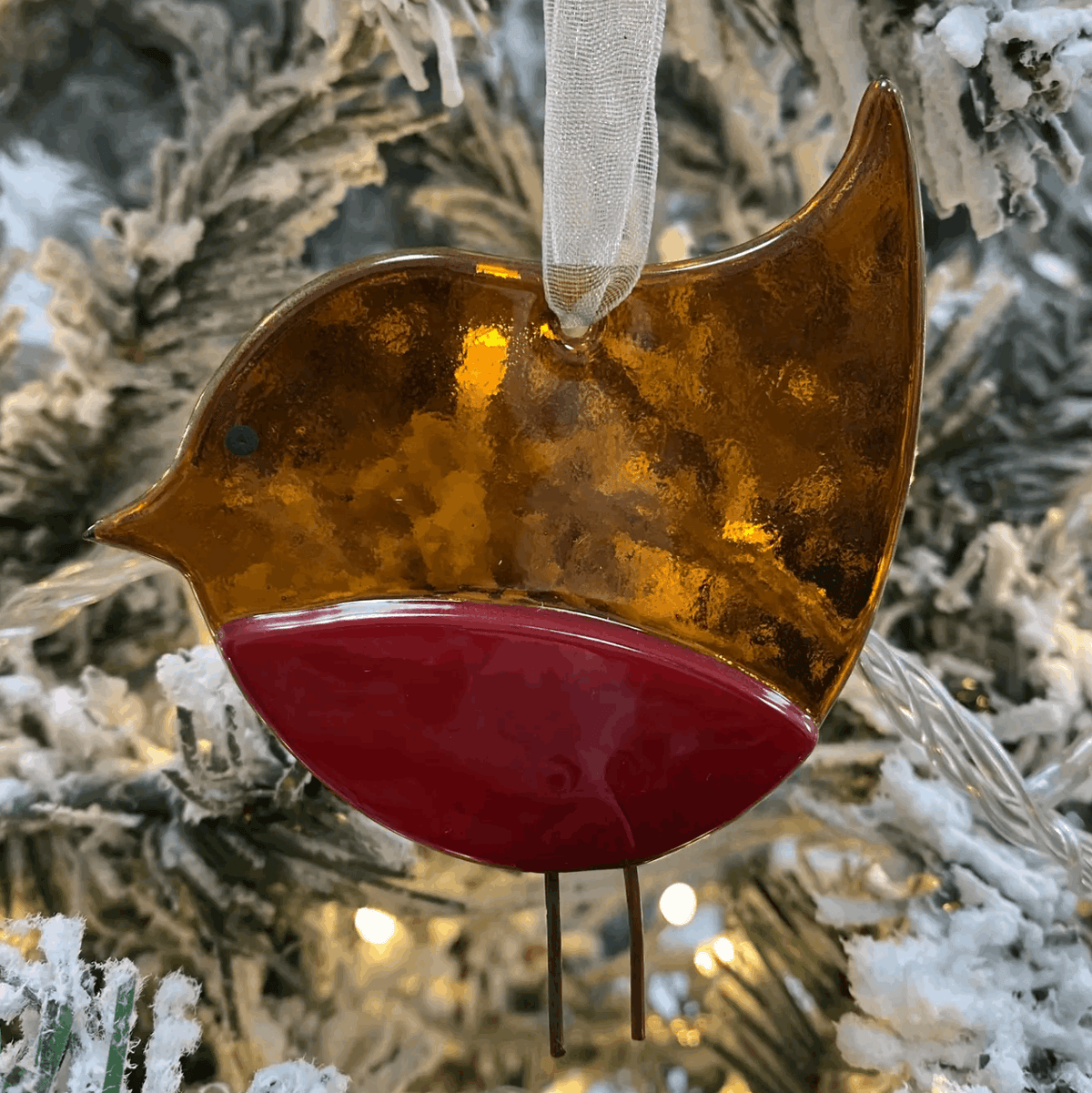 Large glass robin Christmas decoration 