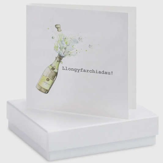 Llongyfarchiadau card and earrings