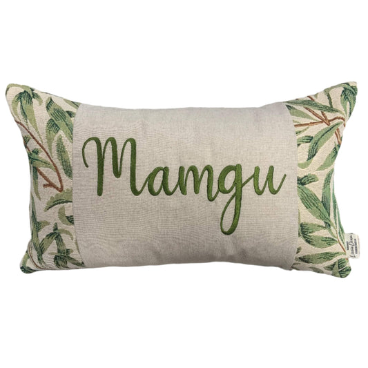 Mamgu cushion- Green willow design
