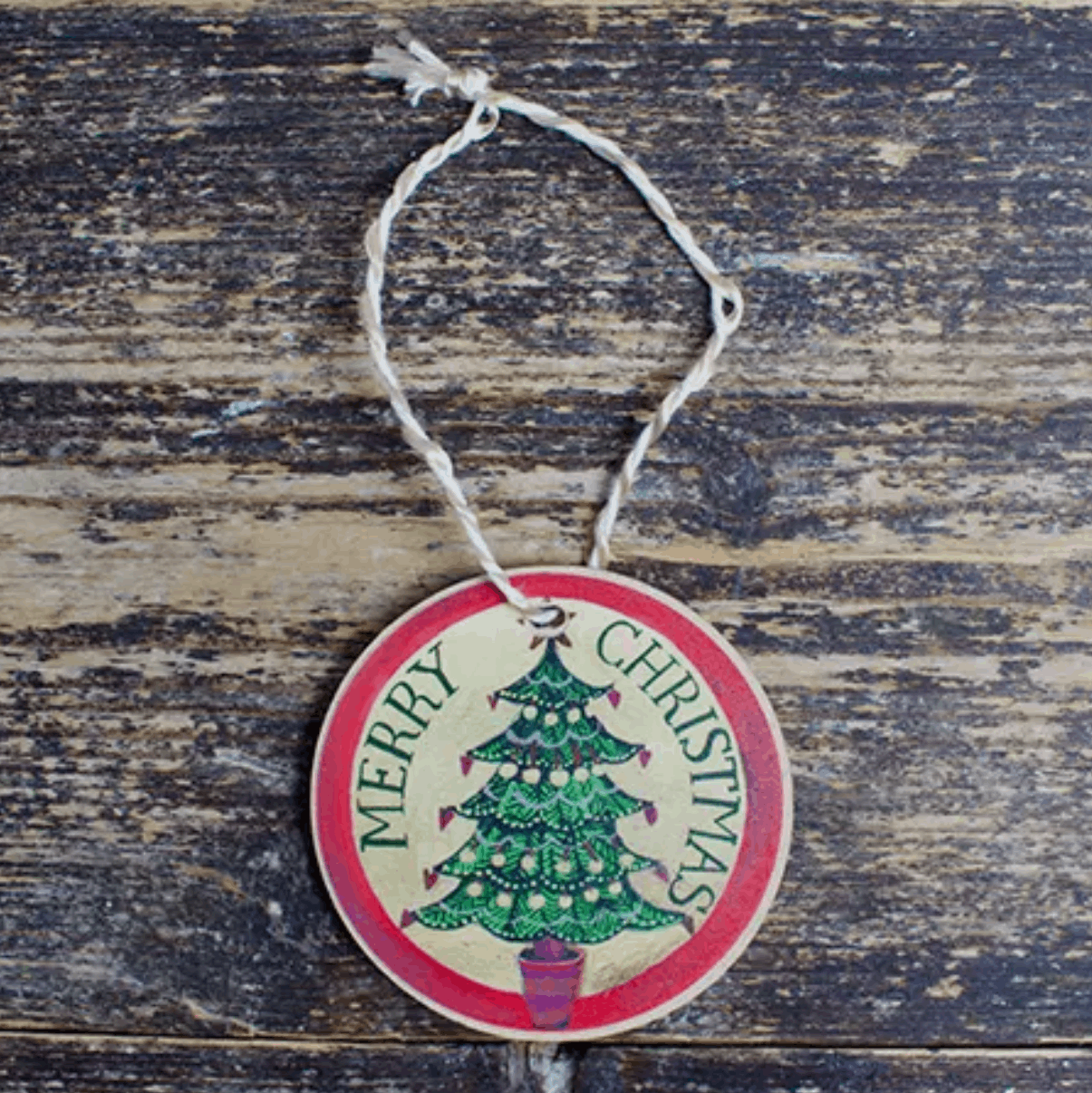 Merry Christmas wooden decoration with tree