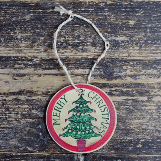 Merry Christmas wooden decoration with tree