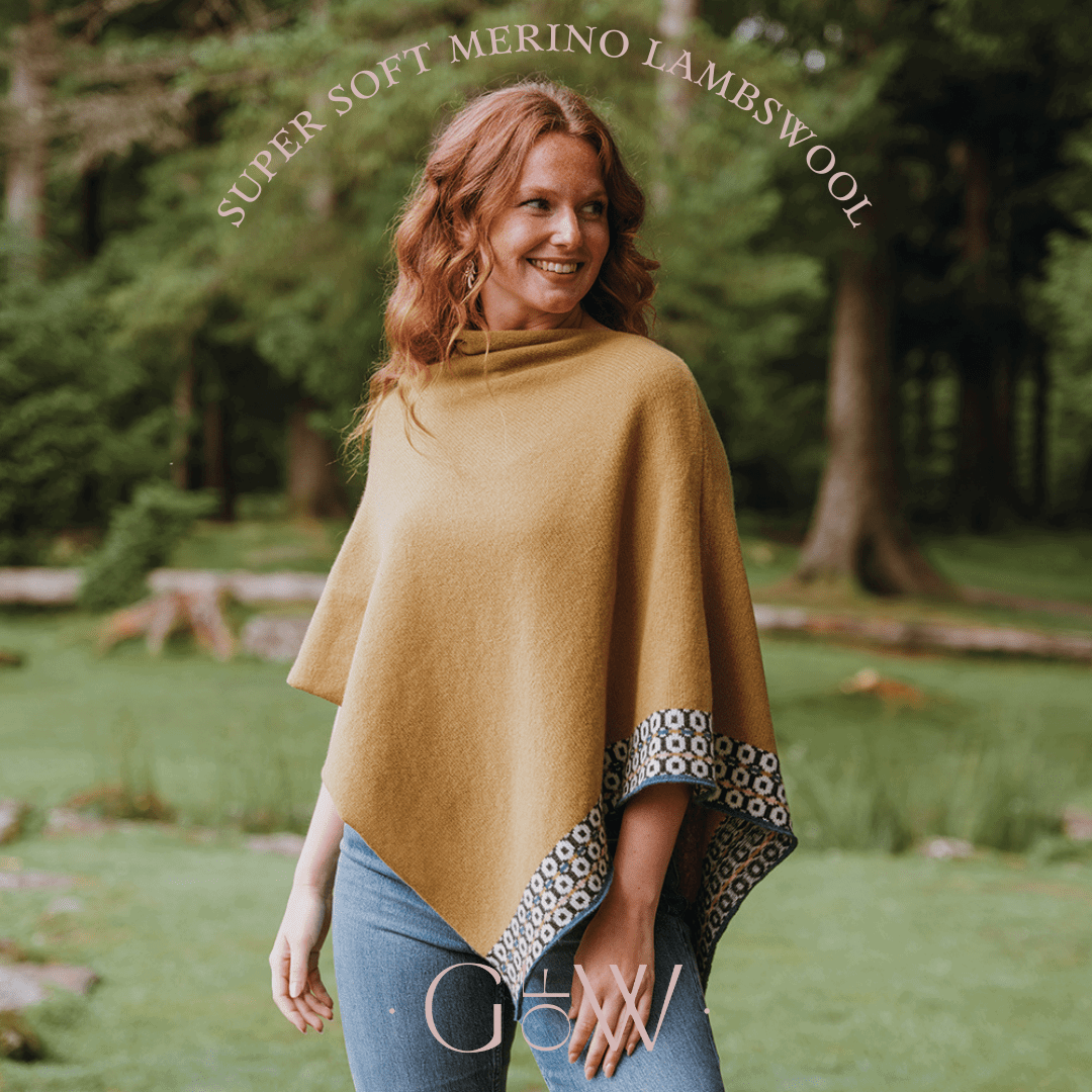 Mustard Mono merino wool poncho - Gifts of Wales