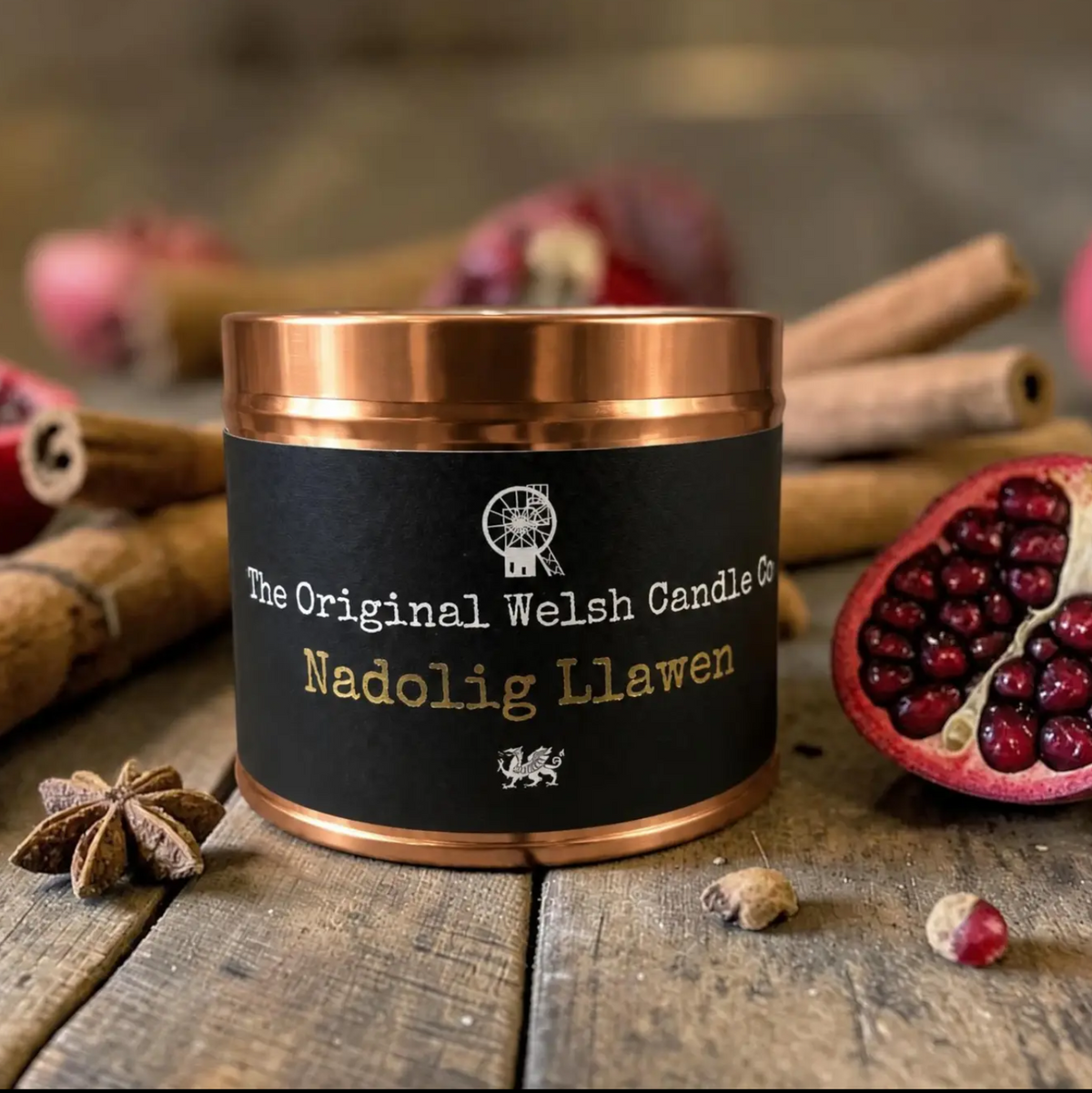 Nadolig Llawen copper tin candle