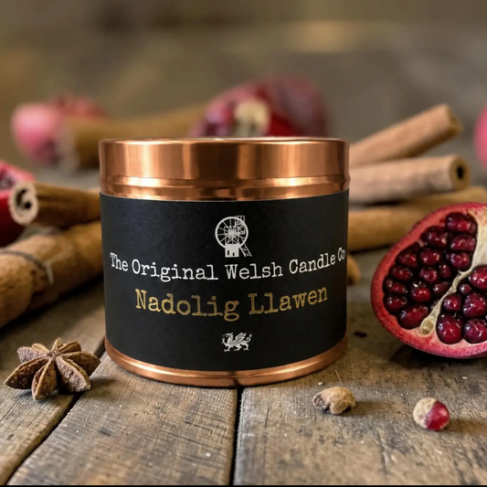 Nadolig Llawen copper tin candle