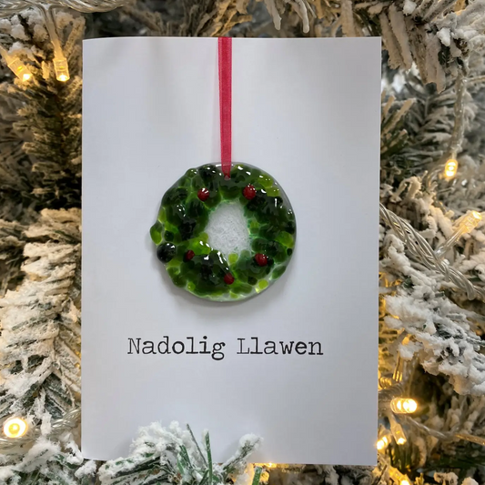 Nadolig Llawen wreath decoration card