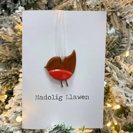 Nadolig llawen glass robin card