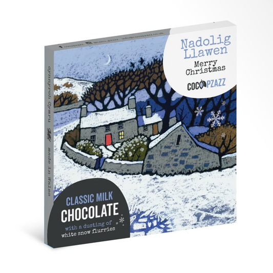 Nadolig llawen milk chocolate with snow flurries