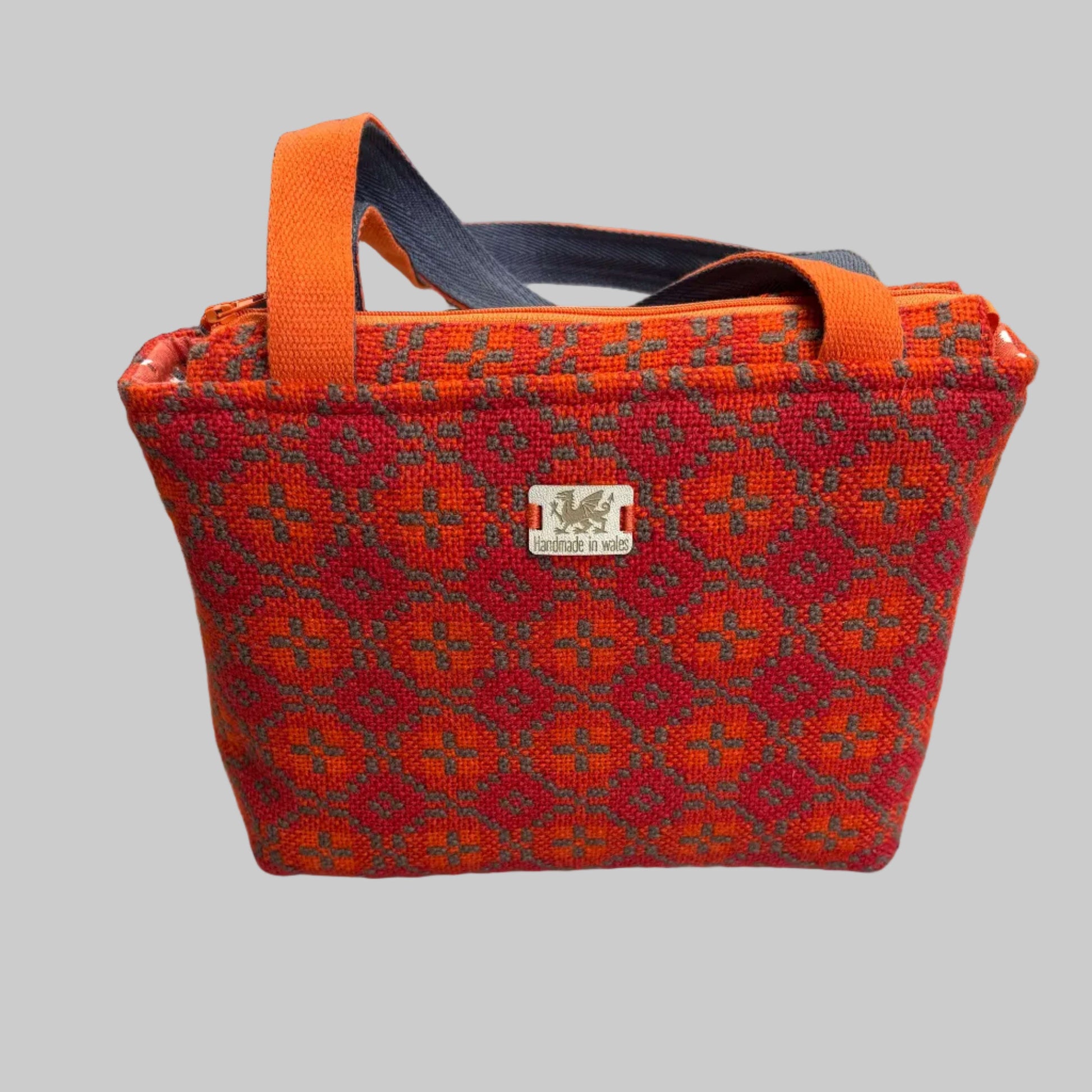 Orange Welsh tapestry zip top bag