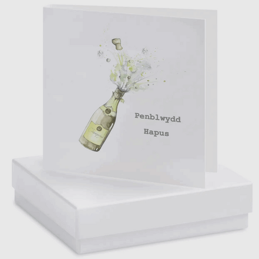 Penblwydd hapus earrings and card