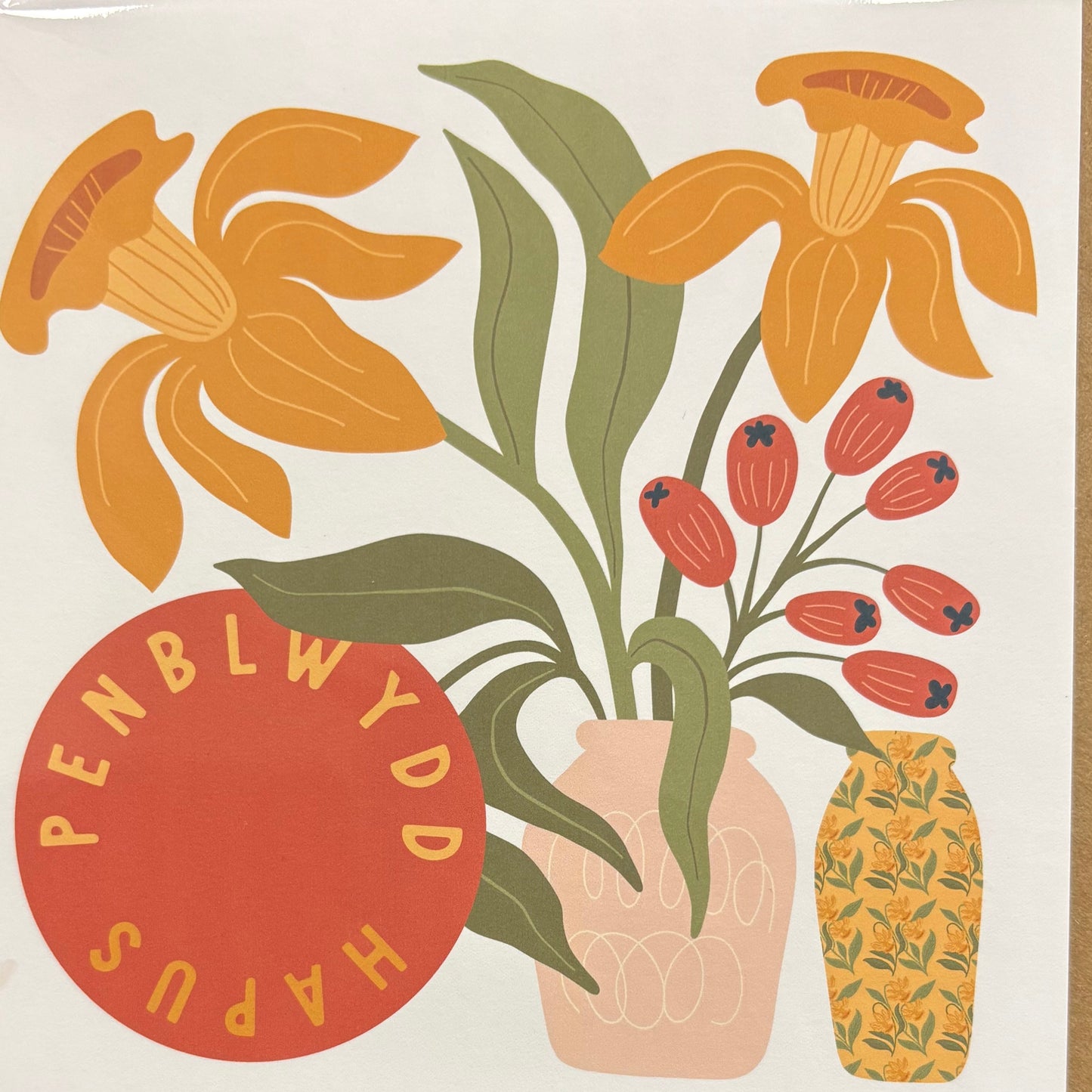 Penblwydd hapus daffodil vase card