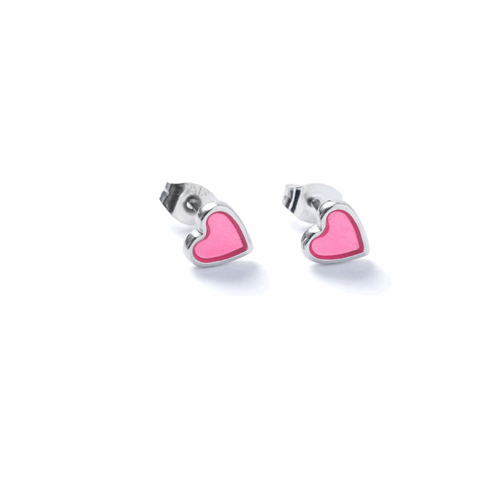 Pink silver heart studs 
