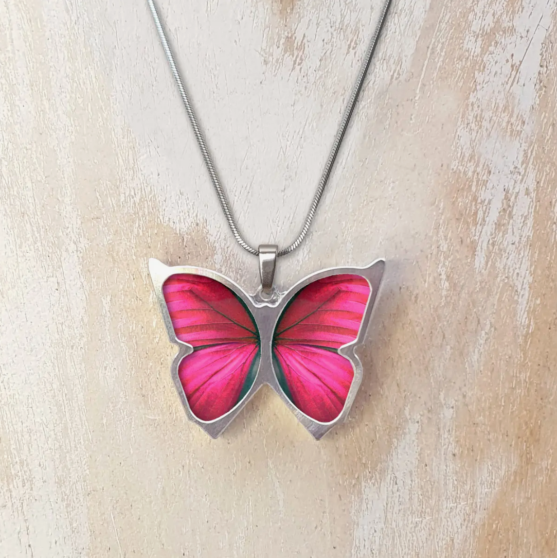 Pink butterfly necklace