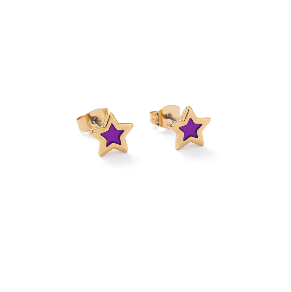 Purple gold star studs