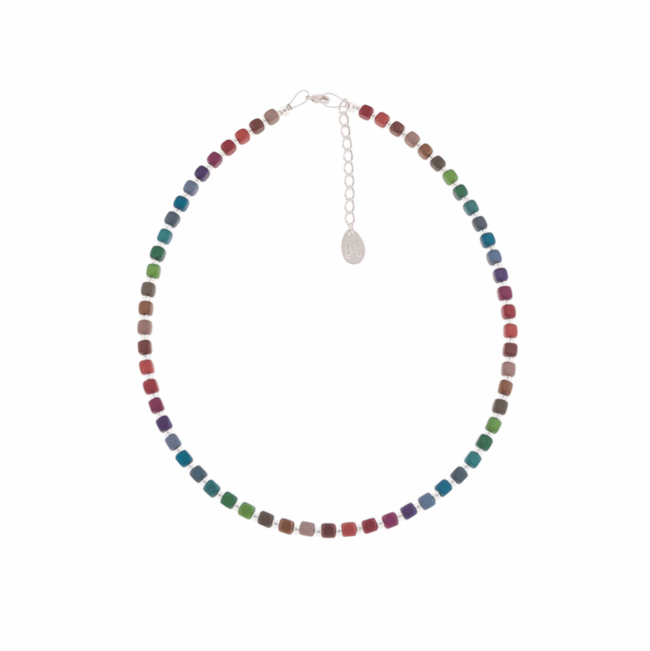 Rainbow Satin Cubes Full Necklace 