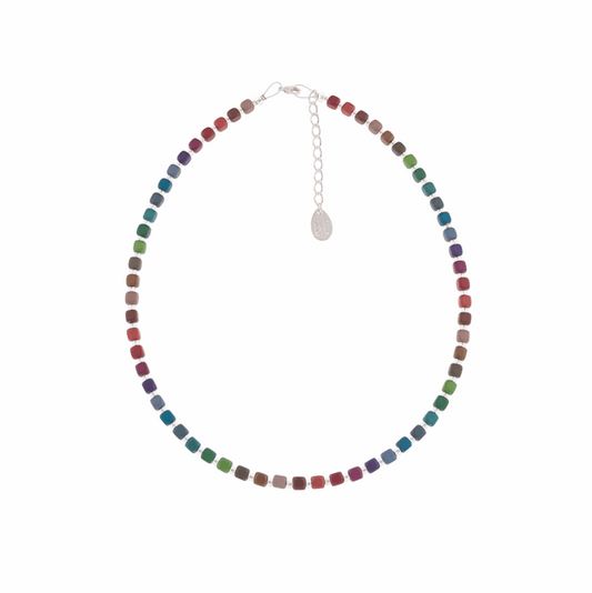 Rainbow Satin Cubes Full Necklace 