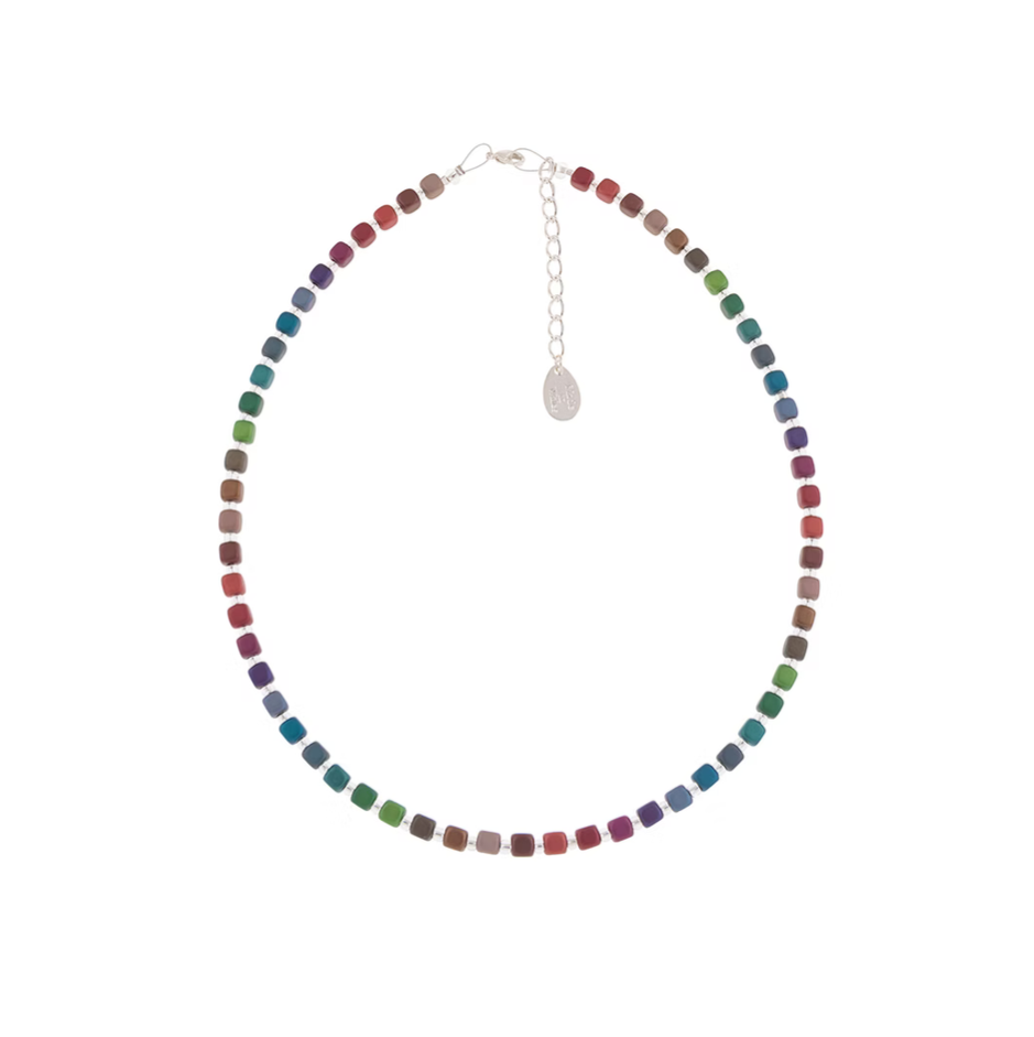 Rainbow Satin Cubes Full Necklace 