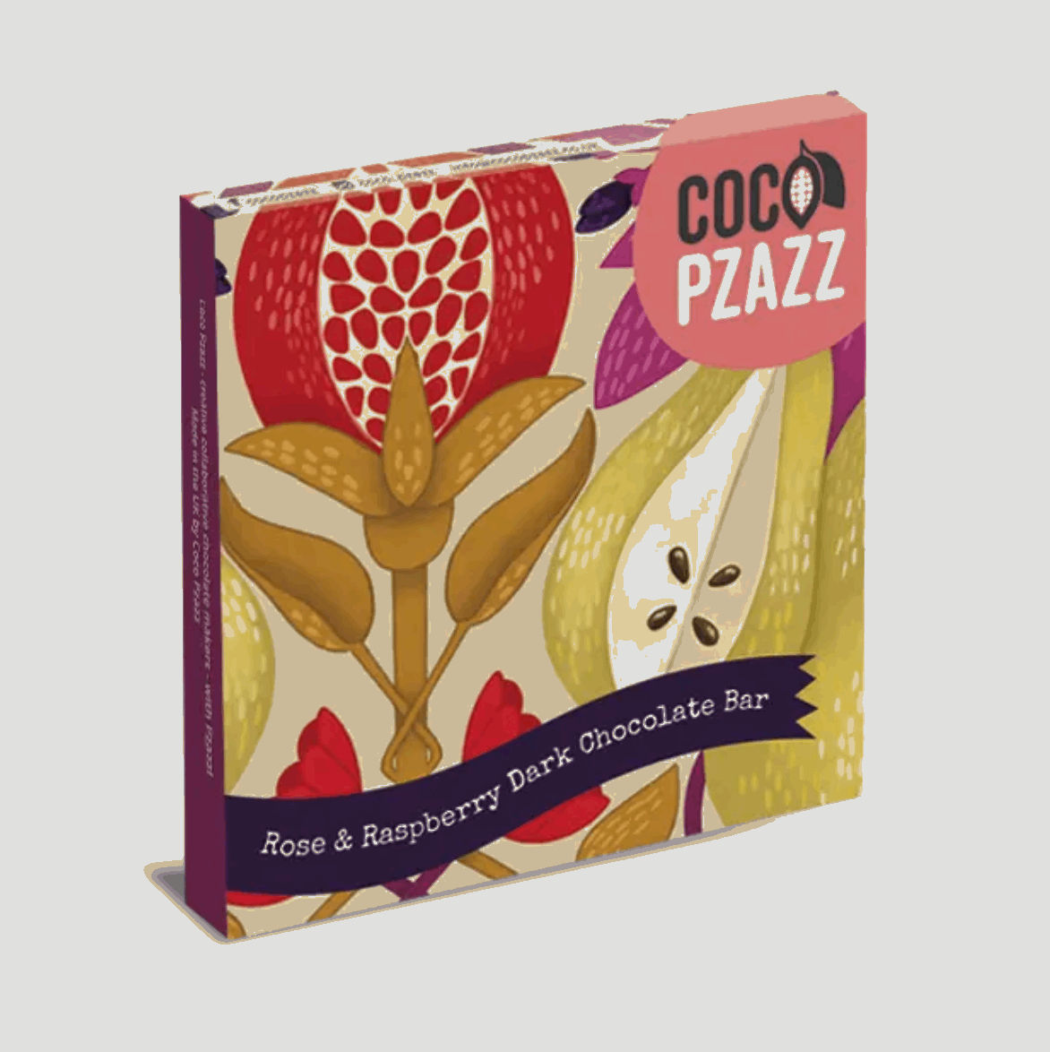 Raspberry and rose dark chocolate bar