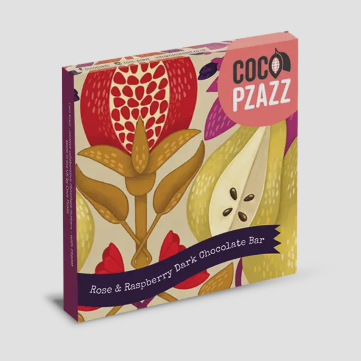 Raspberry and rose dark chocolate bar