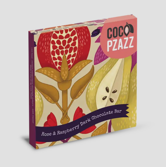 Raspberry and rose dark chocolate bar