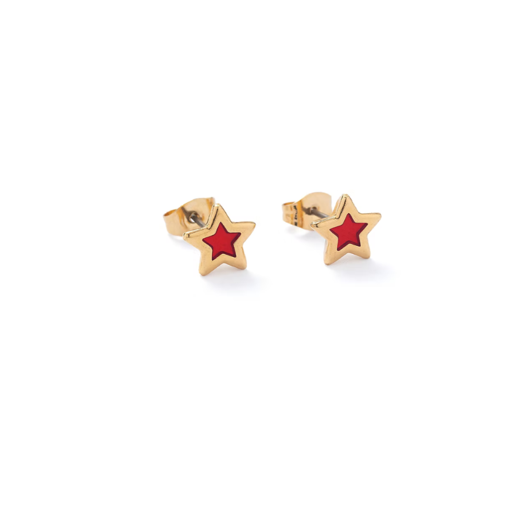 Red gold star studs