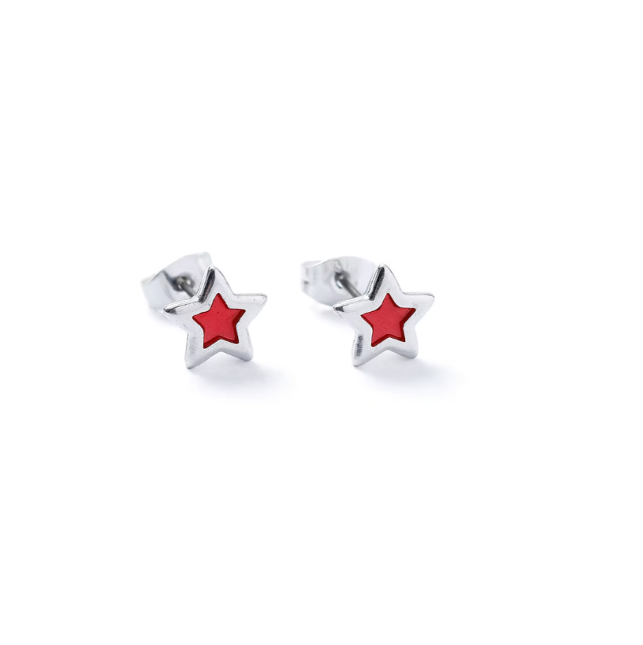 Red silver star studs