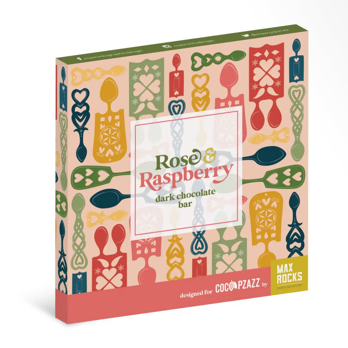 Rose and raspberry vegan chocolate bar - Welsh lovespoon design