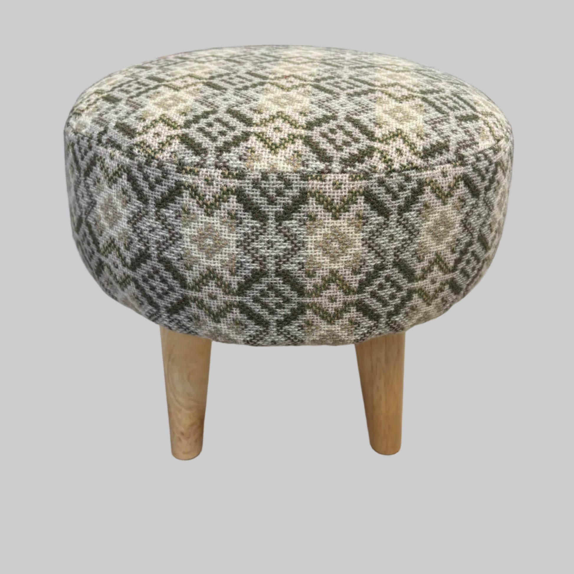 Round neutral Welsh tapestry foot stool