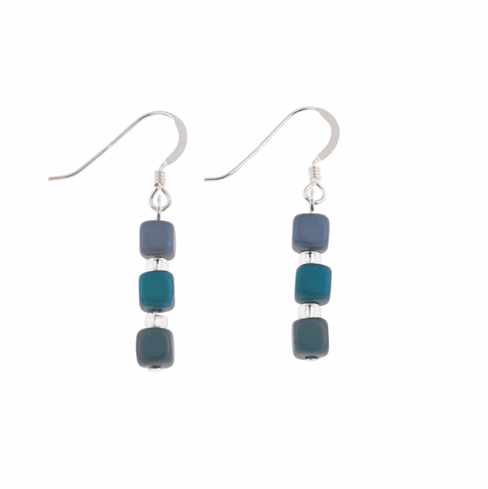 Satin cubes earrings blues